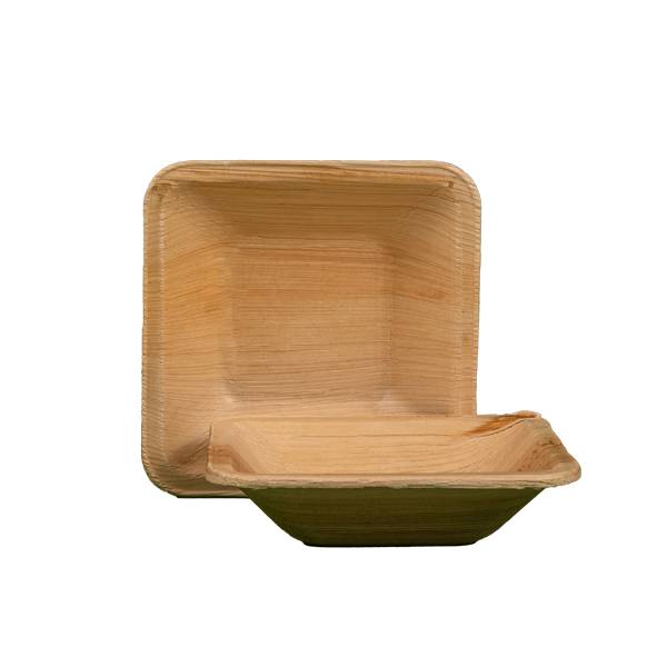 Compostable 4 inch Square Deep Palm Leaf Plate  - 100/Case